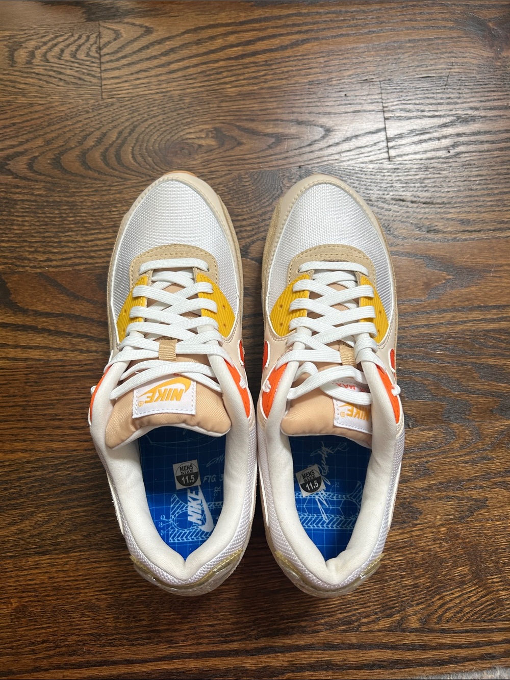 Nike White Mesh Sneakers with Tan, Yellow & Orange Accents